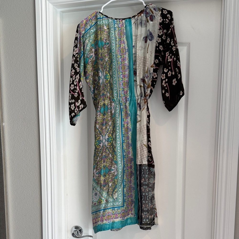 Johnny Was Black Floral & Turquoise Paisley Midi Dress Small Silk - Picture 2 of 3